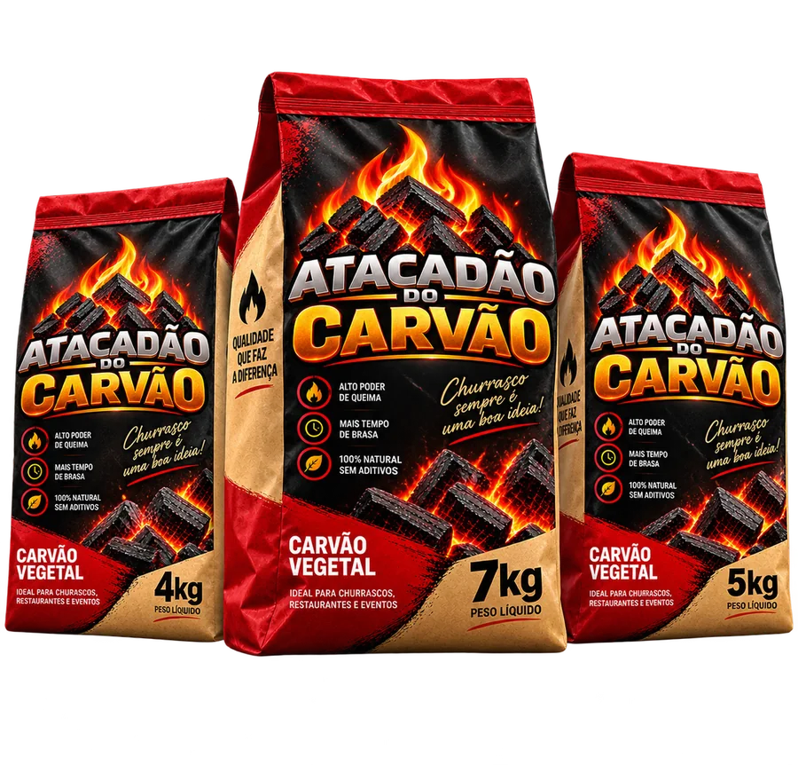 Sacos de carvão do Atacadão do Carvão de 4kg, 5kg e 7kg