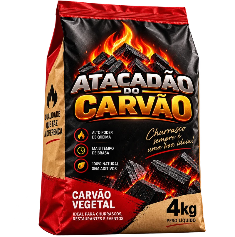Saco de carvão de 4kg do Atacadão do Carvão
