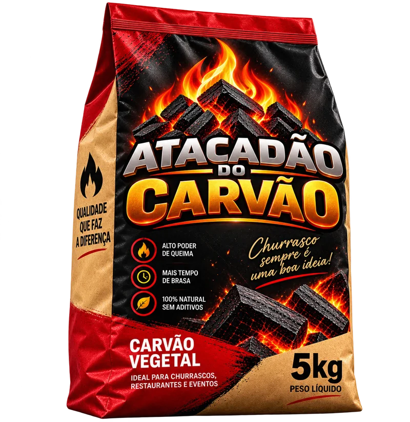 Saco de carvão de 5kg do Atacadão do Carvão